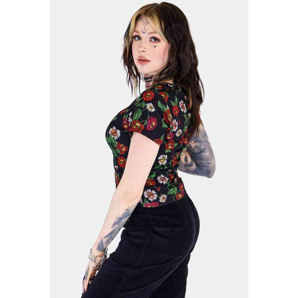 Jawbreaker - Skull Flower Short Sleeve Top - Black
